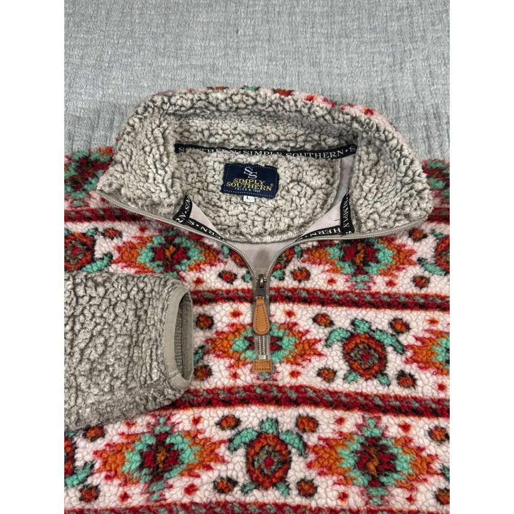 Simply Southern Women's XL Deep Pile Aztec Fleece Jacket Sherpa‎ Turtle Native